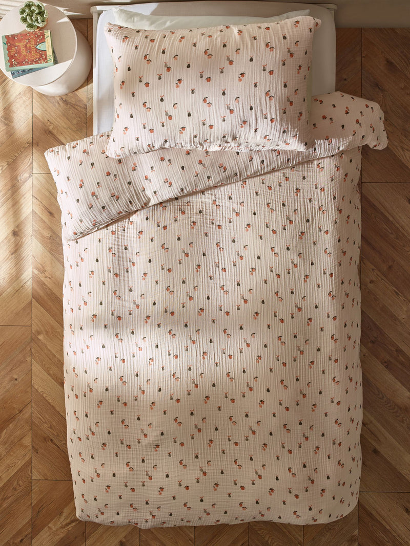 Natural Peach Crinkle Muslin duvet cover set, imported from the UK