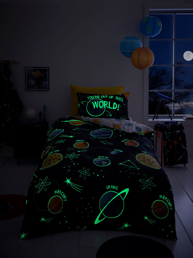 Bedlam glow in the dark space duvet cover set - British product