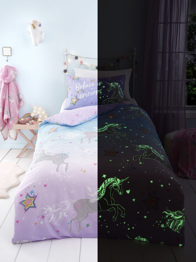 Bedlam Lilac Ombre Unicorn Glow in the Dark Duvet Cover Set - British product