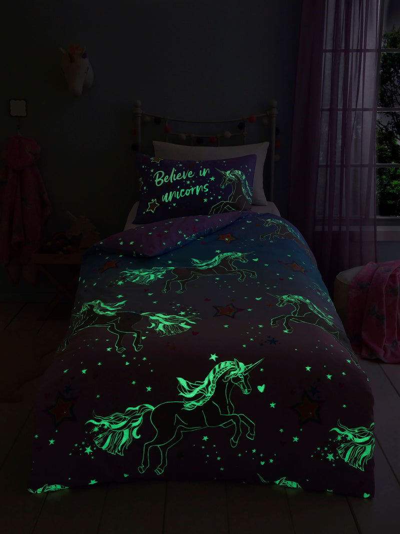Bedlam Lilac Ombre Unicorn Glow in the Dark Duvet Cover Set - British product
