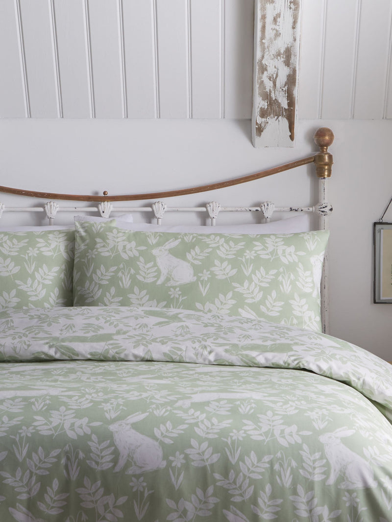 Dreams & Drapes Green Spring Rabbits reversible duvet cover set - British product