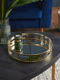 Gold Grosvenor mirror tray with gold finish and mirrored base, 30.5cm diameter, UK version