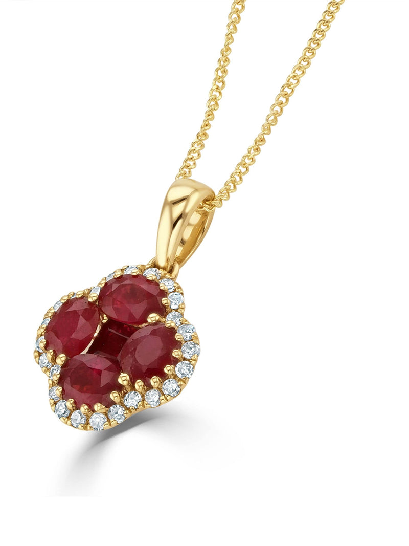 The Diamond Store Ruby 1.08ct Diamond 9k Gold Clover Necklace