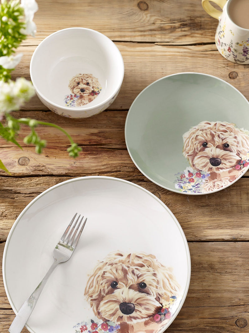 12 Piece Sage Green Charlie The Cockapoo Dinner Set