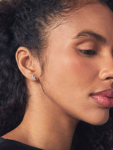 Sterling Silver Leaf Cubic Zirconia Stud Earrings