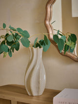 Natural Pleated Ceramic Floor Vase Extra Large 26cm
