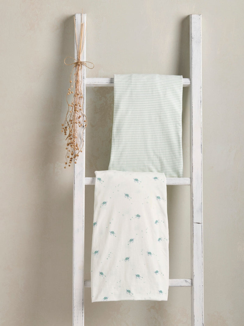 Mamas & Papas Turtle Blue 100% Cotton Cotbed Fitted Sheets 2 Pack