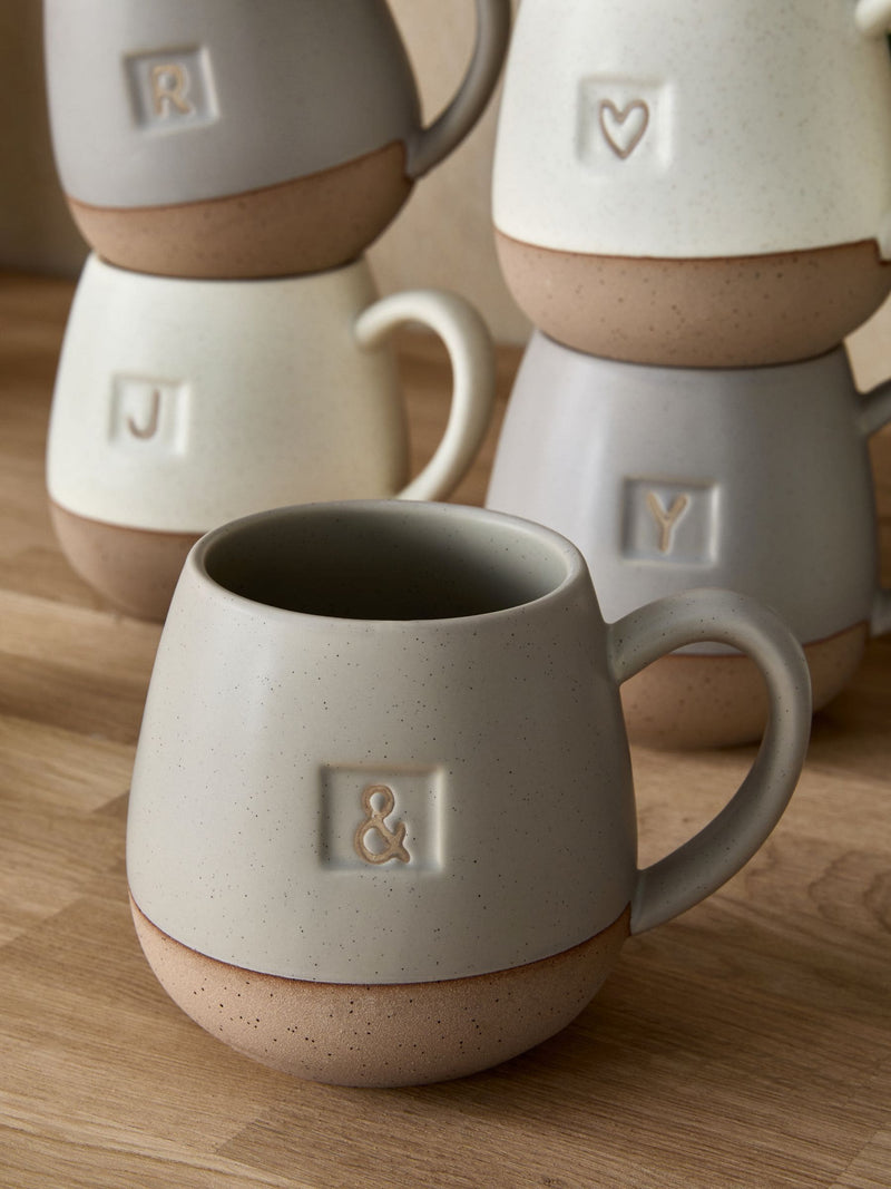 Alphabet speckle glazed mug cream grey 10cm - British product
