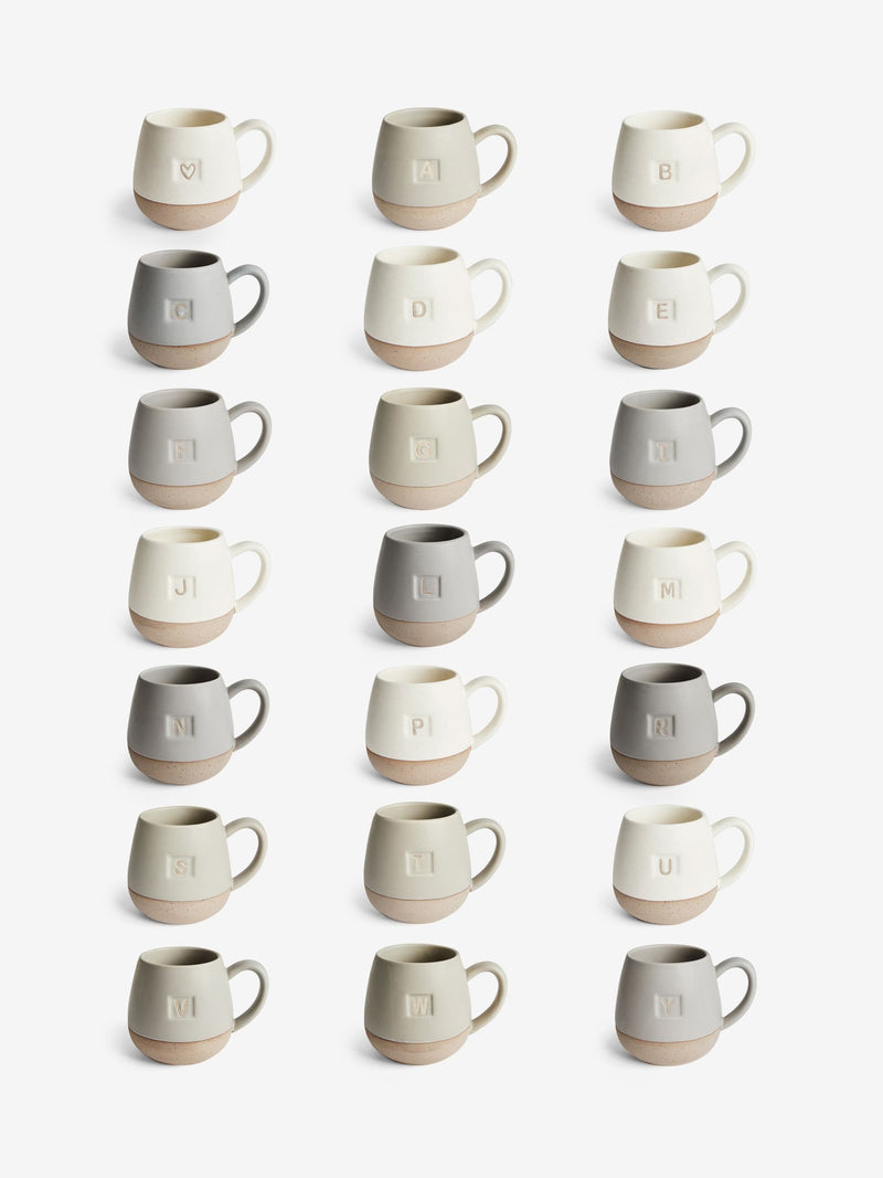 Alphabet speckle glazed mug cream grey 10cm - British product