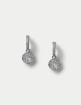 Platinum Plated Cubic Zirconia Circle Drop Earrings 13mm