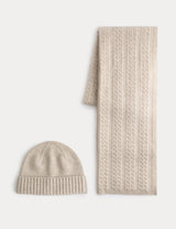 Autograph Pure Merino Wool Cable Knit Oversized Scarf and Hat Set