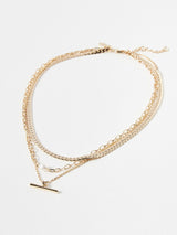 Oliver Bonas Gold Tone Rosalind Chain, Freshwater Pearl and Bar Layered Necklace