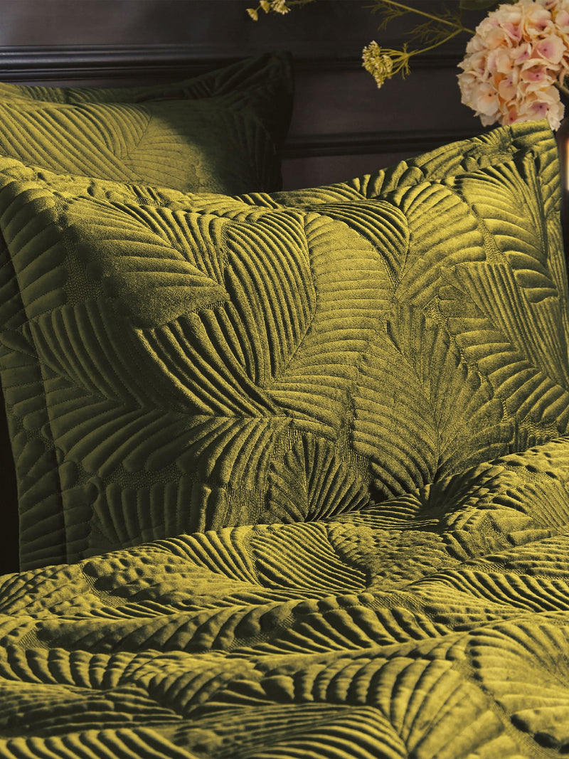 Paoletti Green Quilted Velvet Duvet Cover and Pillowcase Set