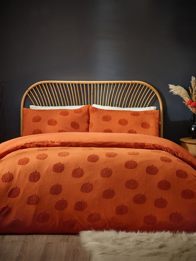 Halloween pumpkin tufted duvet cover and pillowcase set - British product