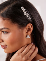 Silver Tone Bridal Sparkle Flower Barrette Hair Clip