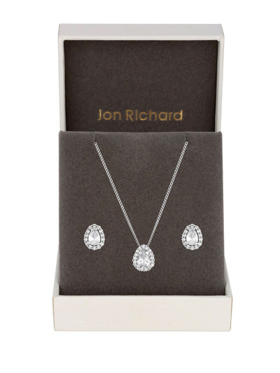 Jon Richard Silver Cubic Zirconia Pear Stone Jewellery Set