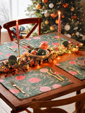 Paoletti green pomegranate Christmas placemats and runner set, imported from the UK