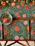 Paoletti green pomegranate Christmas placemats and runner set, imported from the UK