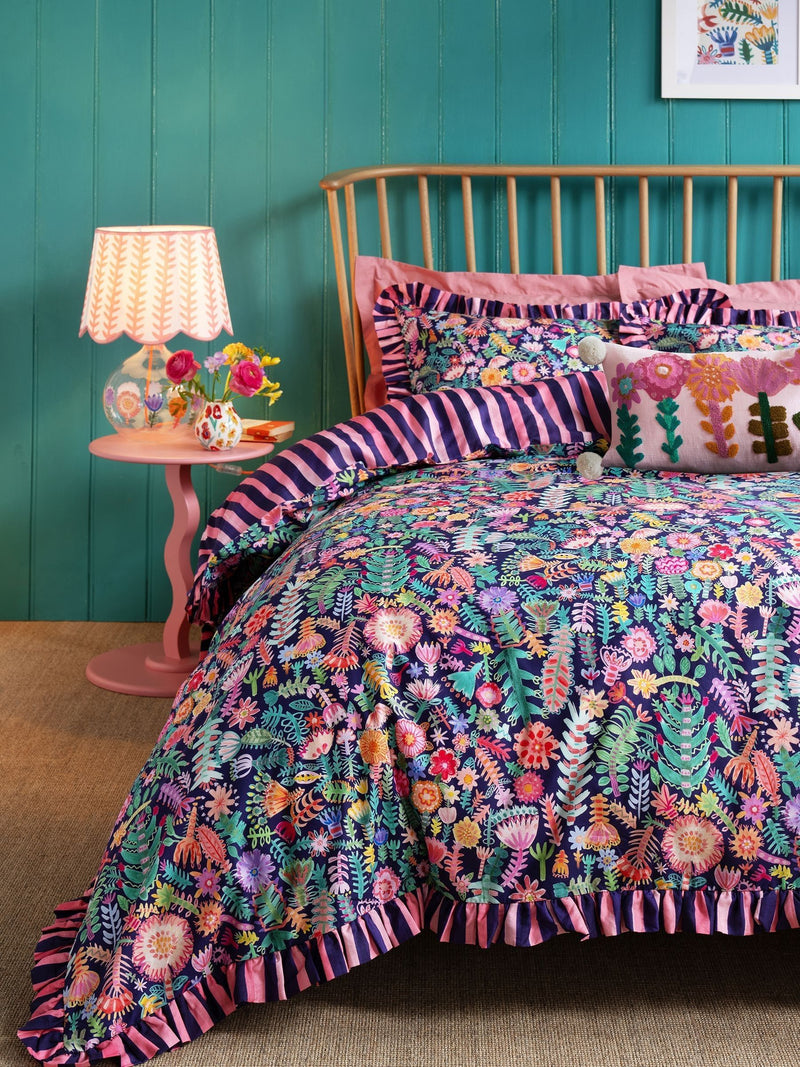 Lucy Tiffney navy floral ruffle duvet cover set, UK version