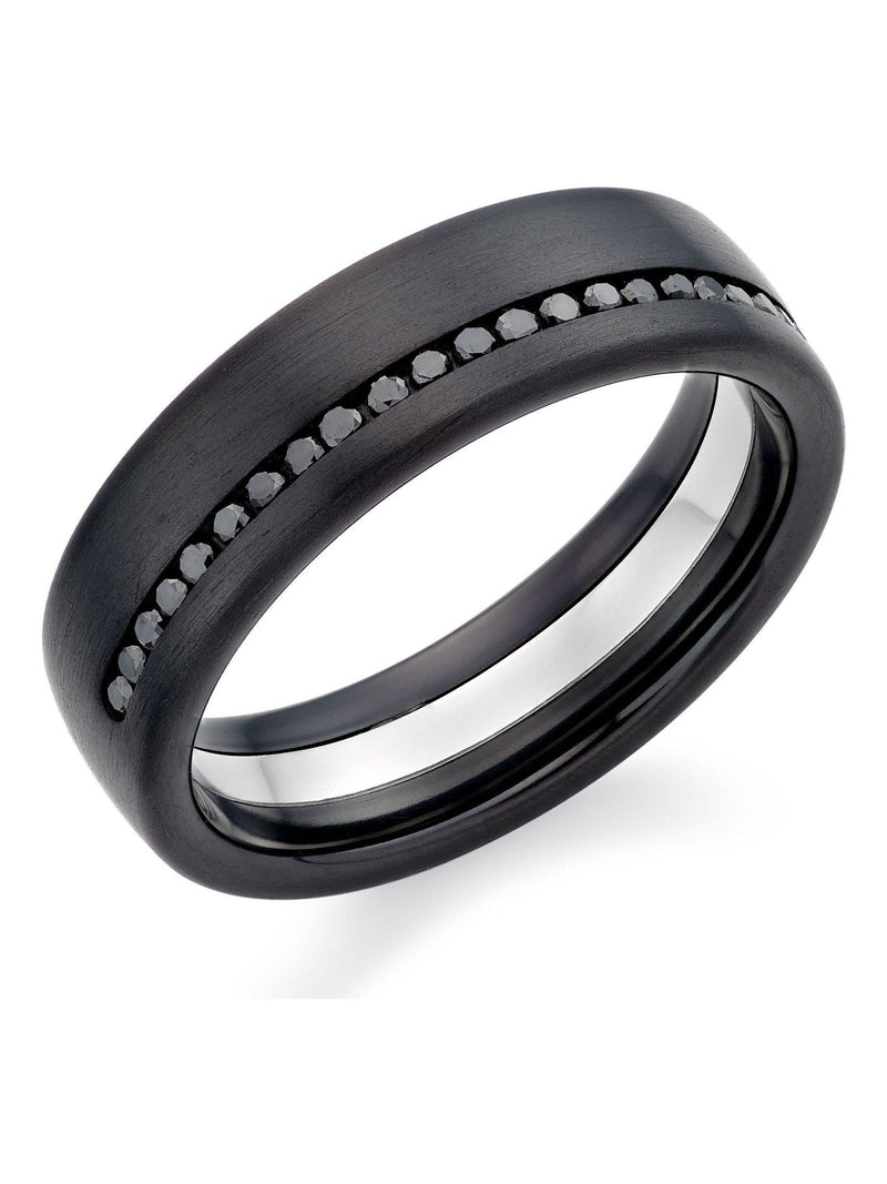 Beaverbrooks black platinum zirconium diamond men's wedding ring 6mm - British product