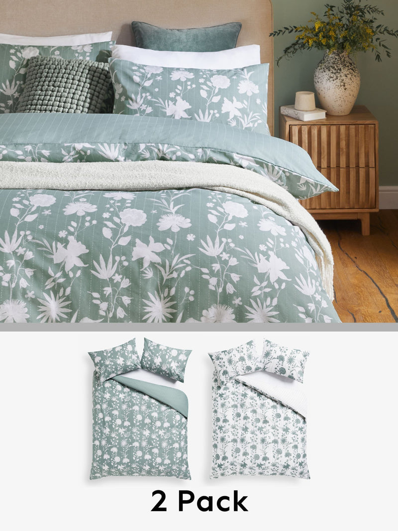 Green/White floral reversible duvet cover and pillowcase set, UK version