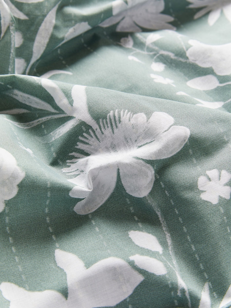 Green/White floral reversible duvet cover and pillowcase set, UK version