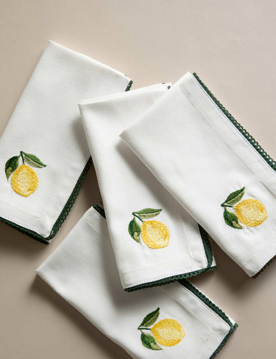 Pure Cotton Lemon Embroidered Napkins Set of 4