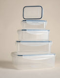 Set of 5 kitchen storage tubs with clip lids and various sizes (British brand)