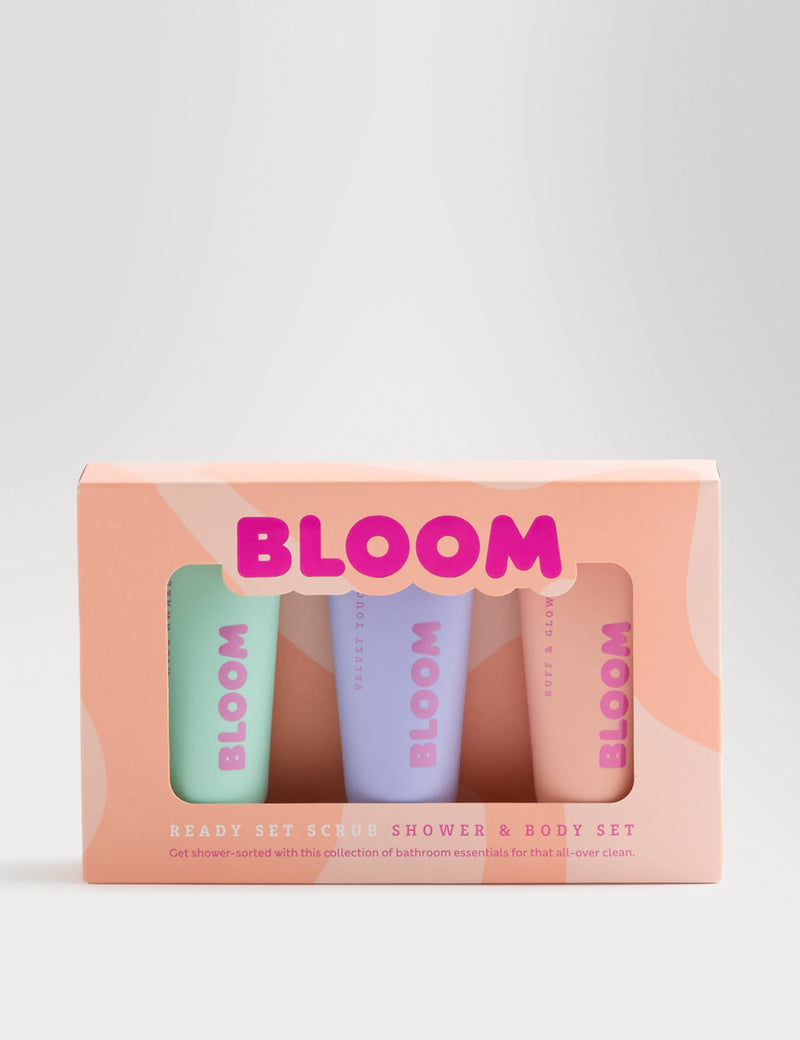 Bloom shower and body set travel-sized skincare collection (British brand)