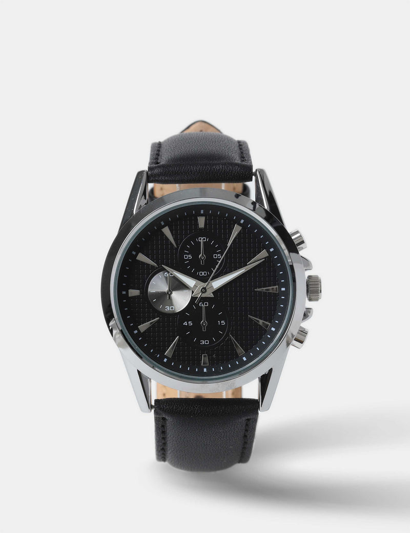Silver Tone Round Face Croc Strap Watch