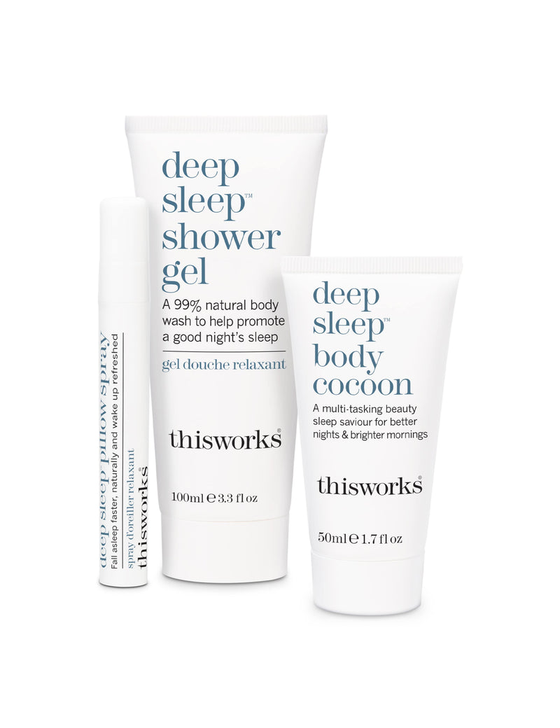 this works Sleep Retreat Kit with 50ml, 100ml, and 10ml sizes (British brand)