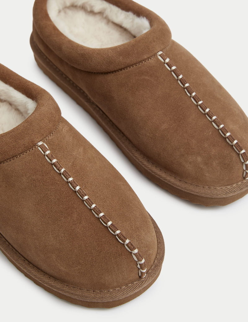 M&S suede faux fur lined mule clog slippers (British brand)