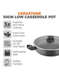 Tower Grey Cerastone 30cm Low Casserole Pot with Lid