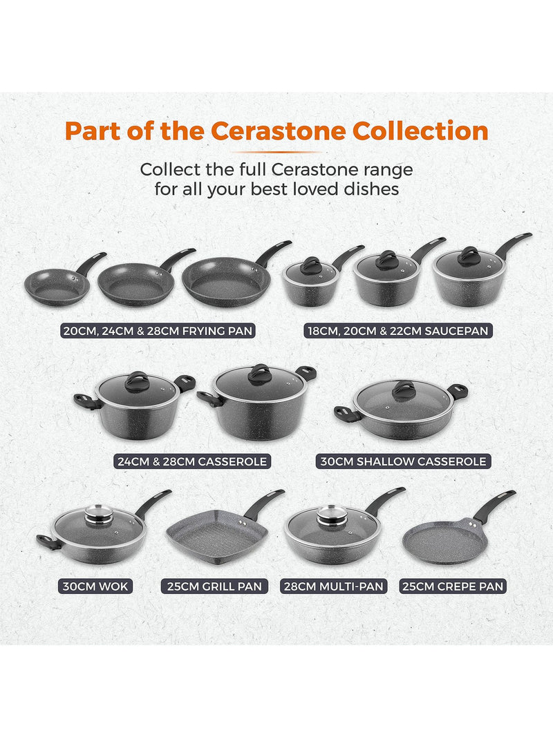 Tower Grey Cerastone 30cm Low Casserole Pot with Lid