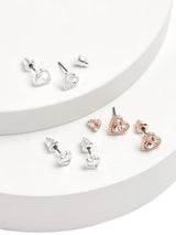 Rose Gold and Silver Tone Heart Stud Earrings 3 Pack