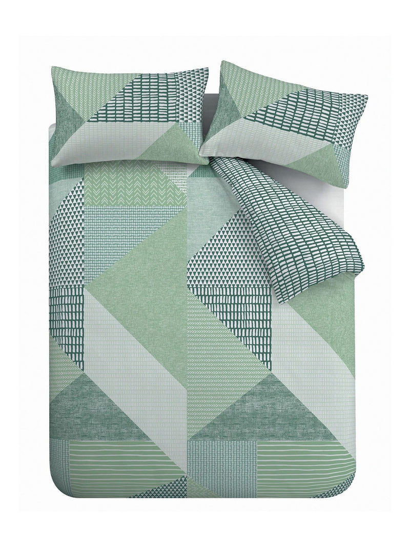 Catherine Lansfield Green Larsson Geo duvet cover and pillowcase set - British product
