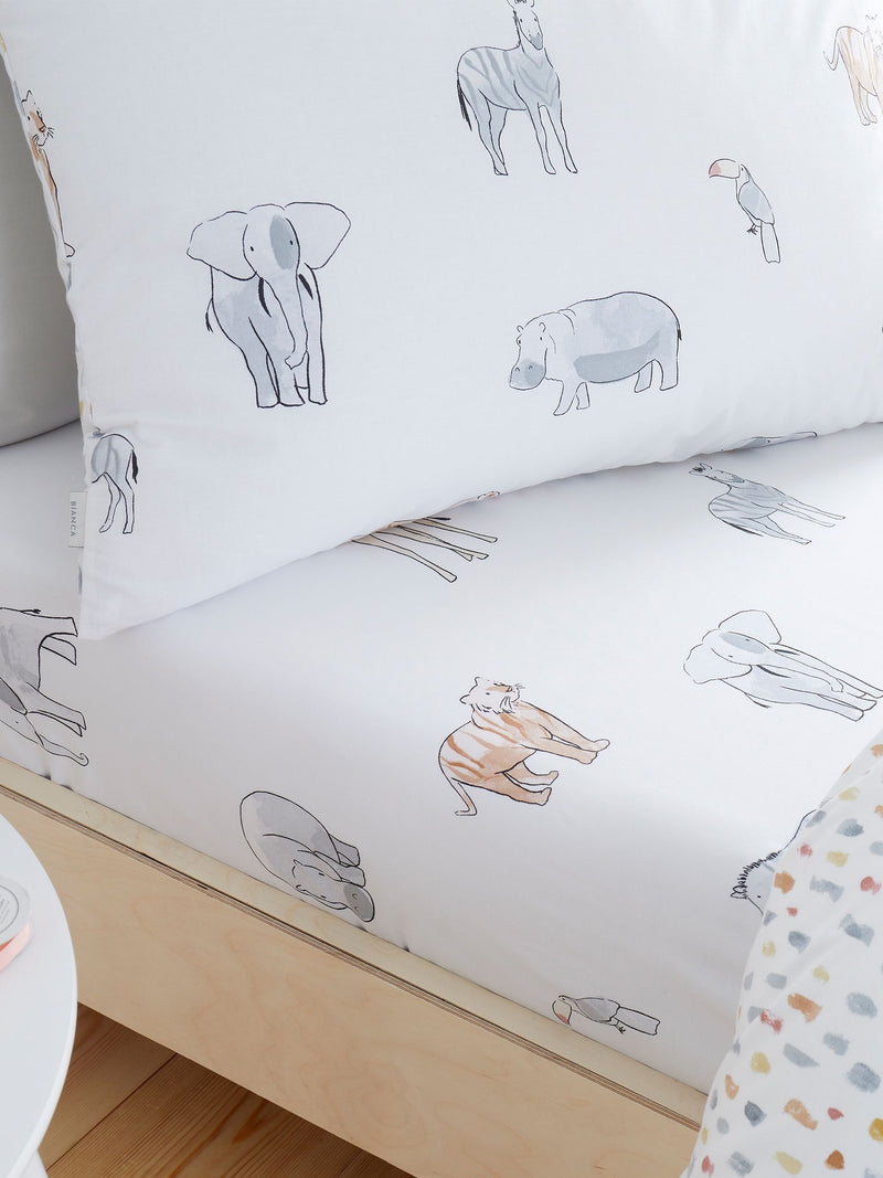 Bianca natural zoo animals fitted sheet - British product