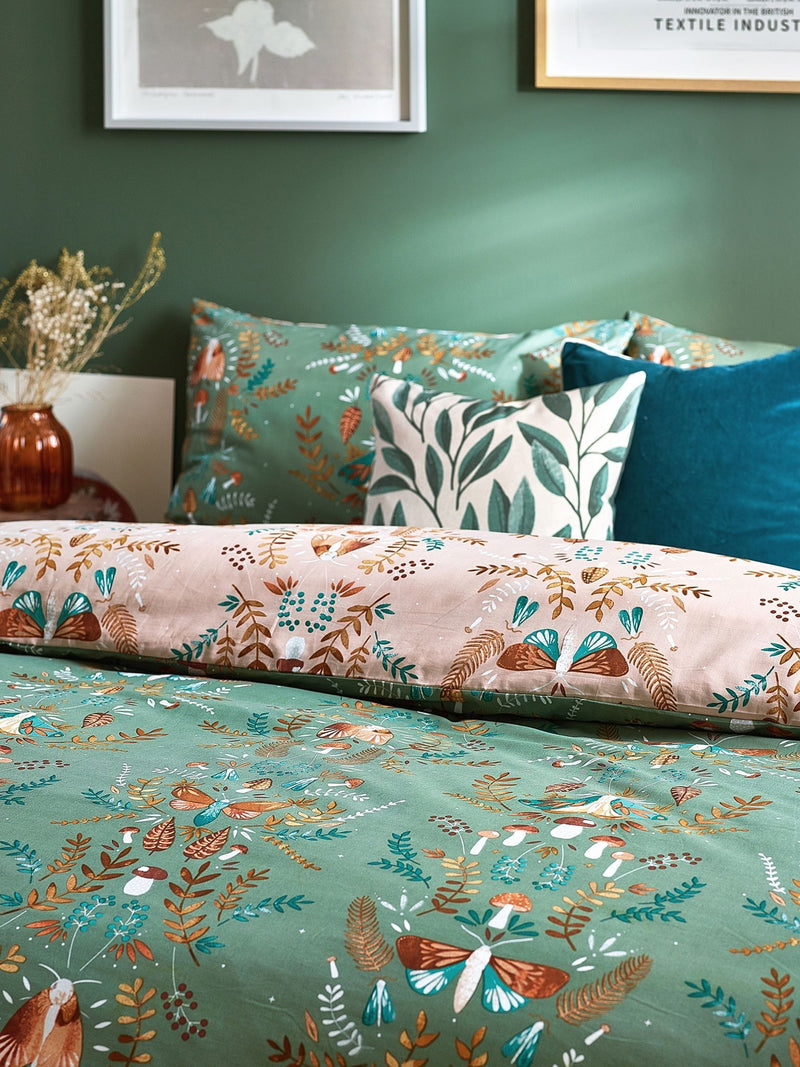 Furn Green Lunawood reversible duvet cover and pillowcase set - British product