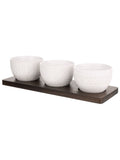 Artisan Street white nibble bowls set of 3 on acacia wood board - British product