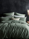 Lazy Linen green washed linen fitted sheet, UK version