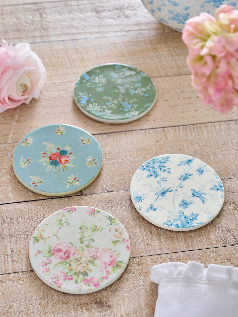 Shabby Chic Rachel Ashwell floral coasters set 4 10cm (British brand)