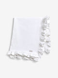 White Ruffle Trim Tablecloth in Cotton and Linen Blend