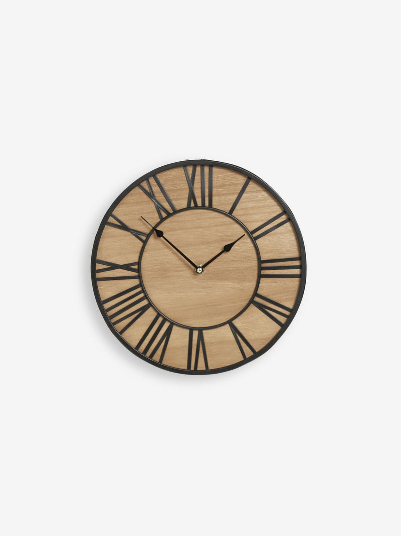 Natural black Bronx wooden wall clock 30cm, imported from the UK