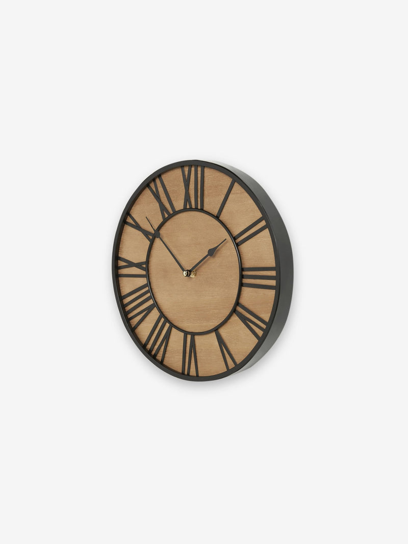 Natural black Bronx wooden wall clock 30cm, imported from the UK