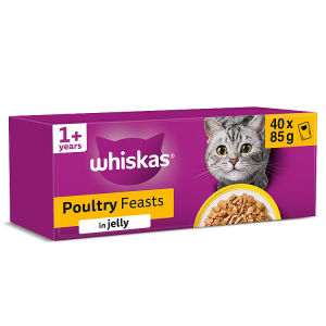 Whiskas poultry feasts wet cat food pouches in jelly 40 x 85g (British brand)