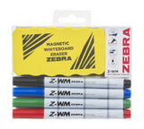 Zebra 3 Double-Ended Whiteboard Markers and Magnetic Whiteboard Eraser Pack