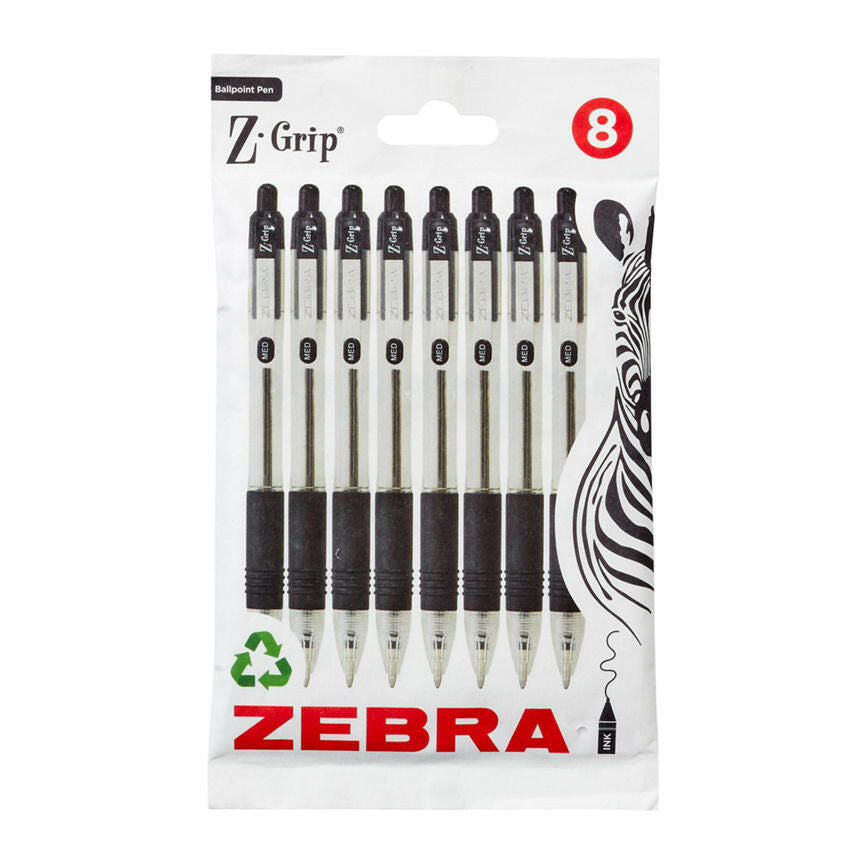 Zebra Z-Grip Black Ballpoint Pens 8pk GOODS ASDA