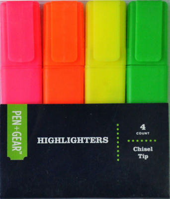 Pen & Gear neon flat highlighters pack of 4, imported from the UK