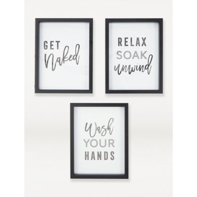 George Home black bathroom slogan framed print 3-pack, UK version