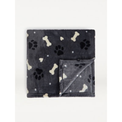 George Home Charcoal Paw Print Super Soft Dog Throw 120cm x 150cm